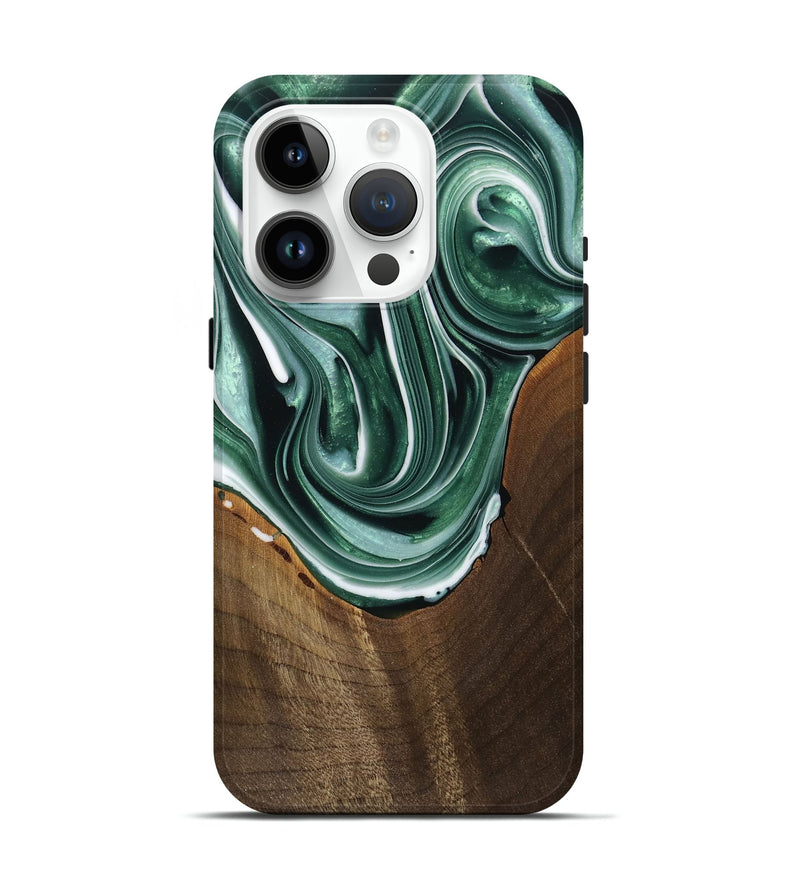 iPhone 15 Pro Wood Live Edge Phone Case - Shelbi (Green, 749352)