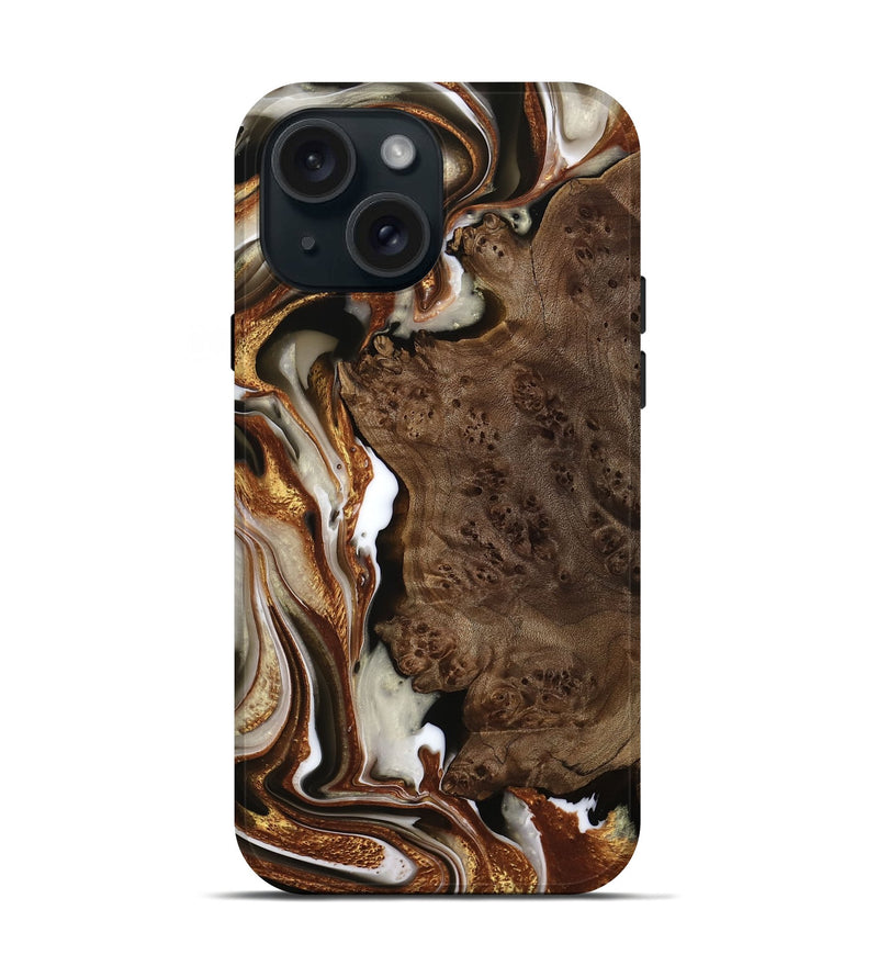 iPhone 15 Wood Live Edge Phone Case - Gia (Black & White, 749920)