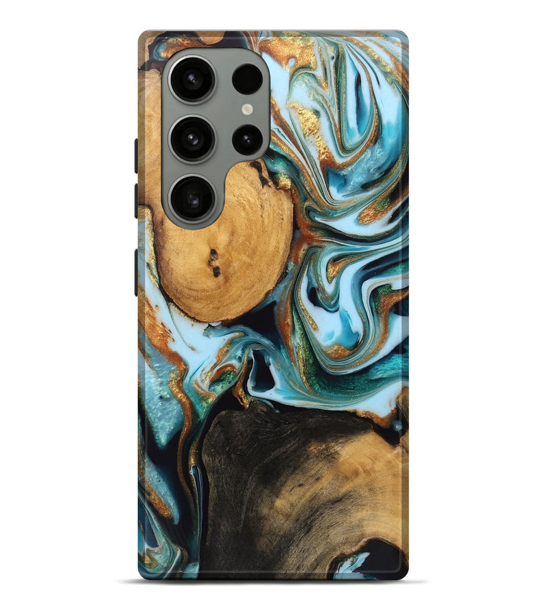 Galaxy S23 Ultra Wood Live Edge Phone Case - Koby (Teal & Gold, 750329)