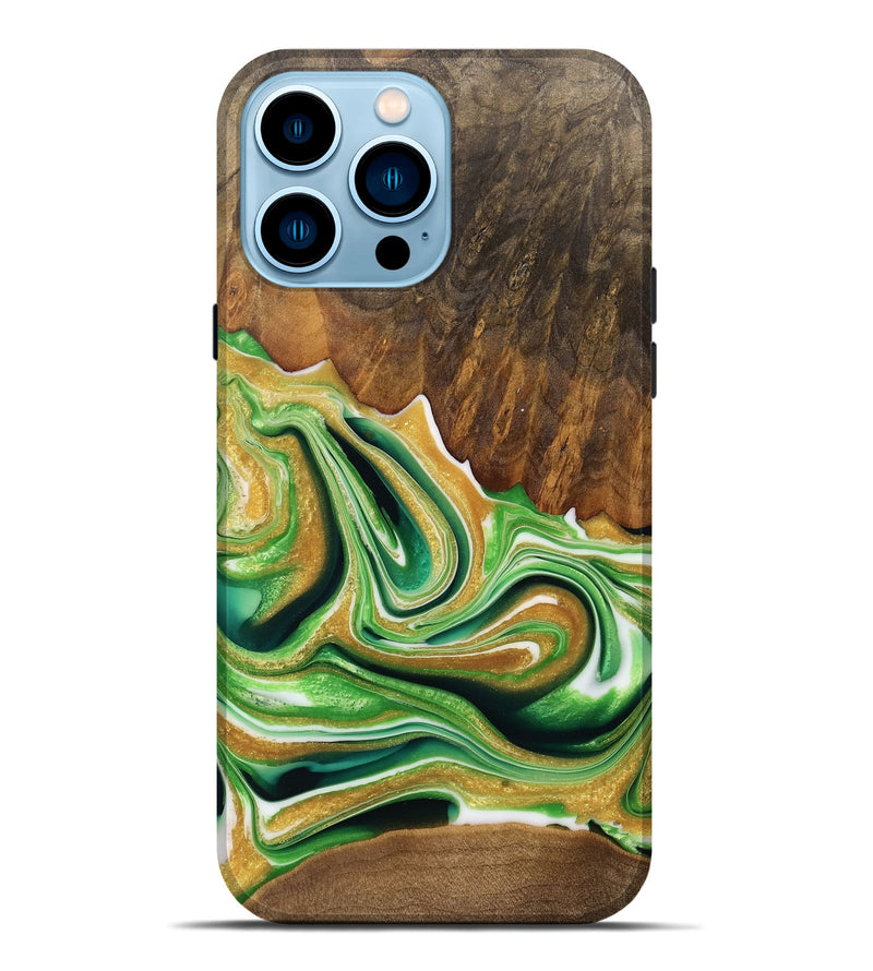 iPhone 14 Pro Max Wood Live Edge Phone Case - Bertram (Green, 750333)