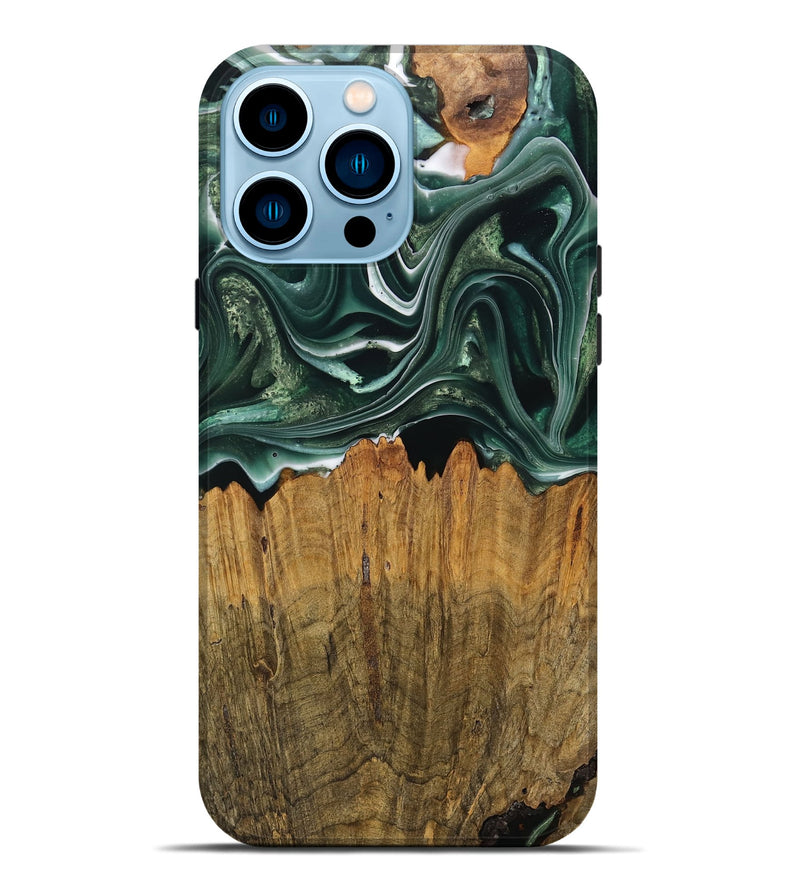 iPhone 14 Pro Max Wood Live Edge Phone Case - Denice (Green, 750337)