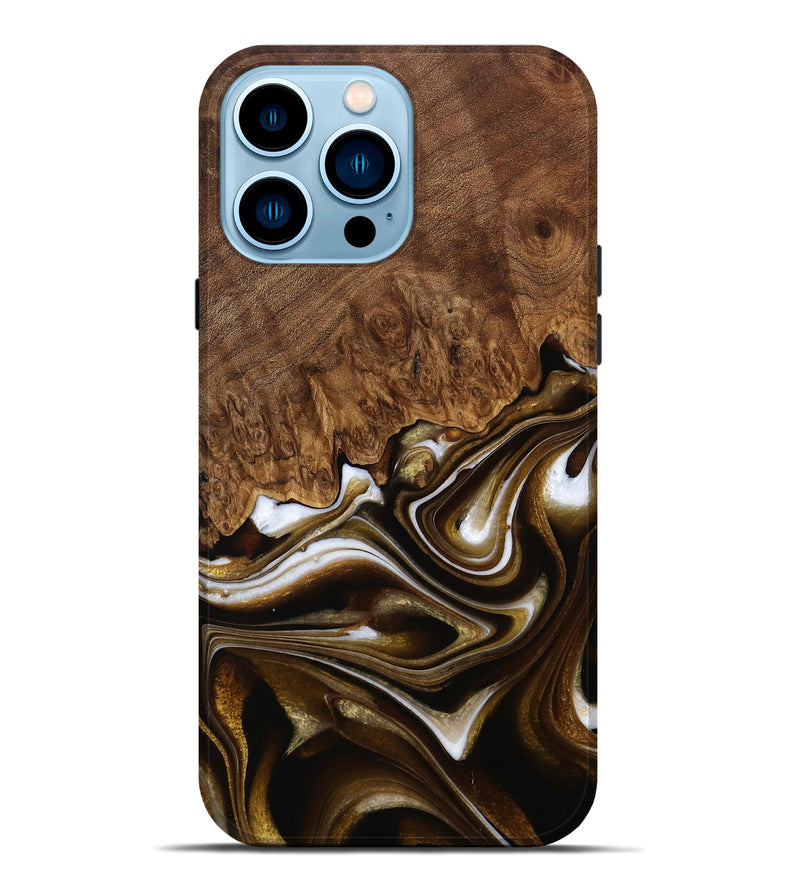 iPhone 14 Pro Max Wood Live Edge Phone Case - Hailie (Black & White, 750351)