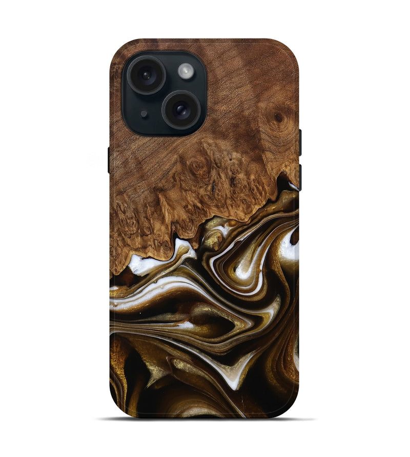 iPhone 15 Wood Live Edge Phone Case - Hailie (Black & White, 750351)