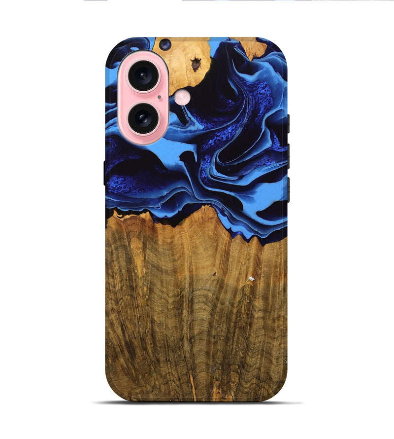 iPhone 16 Wood Live Edge Phone Case - Bertie (Blue, 751296)