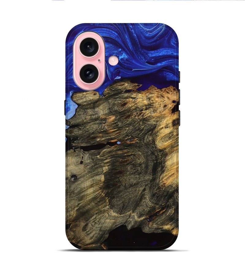 iPhone 16 Wood Live Edge Phone Case - Dusty (Blue, 751309)