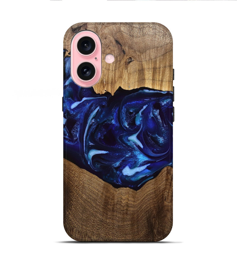 iPhone 16 Wood Live Edge Phone Case - Roberto (Blue, 751340)