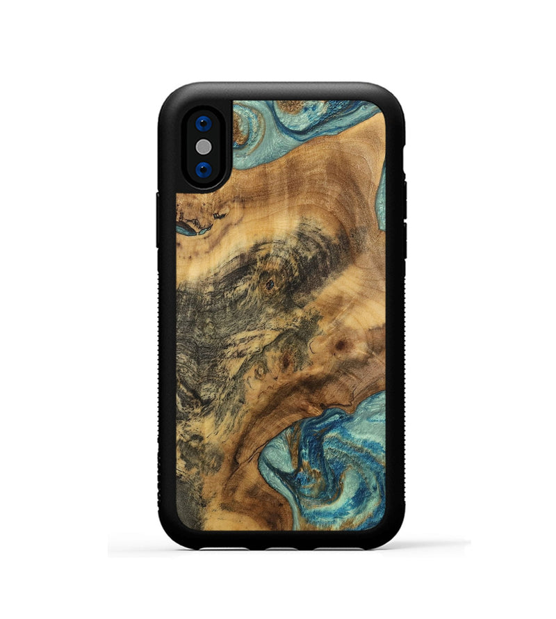 iPhone Xs Wood Phone Case - Benny (Teal & Gold, 751428)