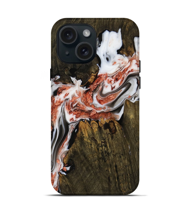 iPhone 15 Wood Live Edge Phone Case - Carson (Black & White, 751668)