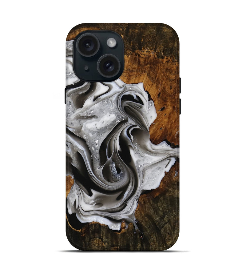 iPhone 15 Wood Live Edge Phone Case - Dortha (Black & White, 751671)