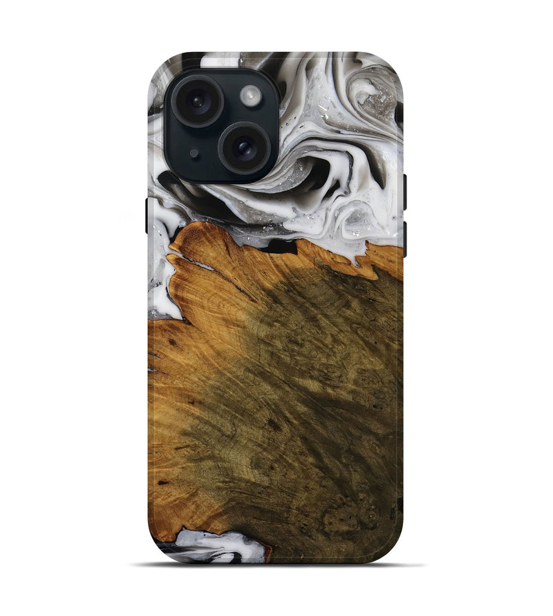 iPhone 15 Wood Live Edge Phone Case - Brianna (Black & White, 751676)