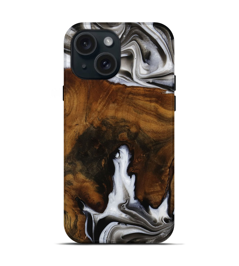 iPhone 15 Wood Live Edge Phone Case - Verne (Black & White, 751683)