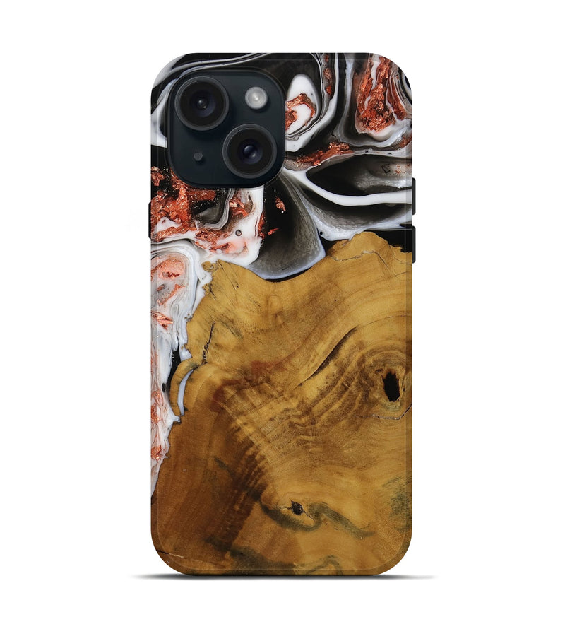 iPhone 15 Wood Live Edge Phone Case - Whitley (Black & White, 751686)