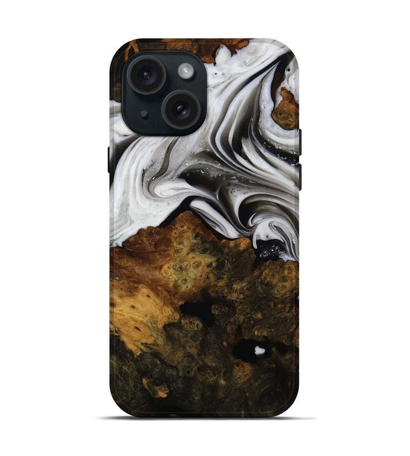 iPhone 15 Wood Live Edge Phone Case - Don (Black & White, 751687)