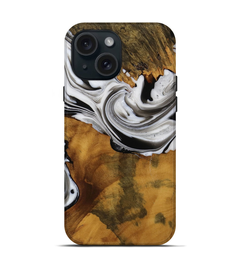 iPhone 15 Wood Live Edge Phone Case - Vernell (Black & White, 751691)