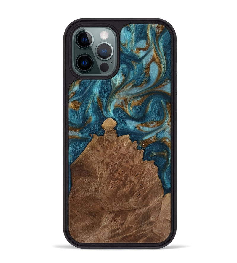 iPhone 12 Pro Max Wood Phone Case - Yvette (Teal & Gold, 751982)