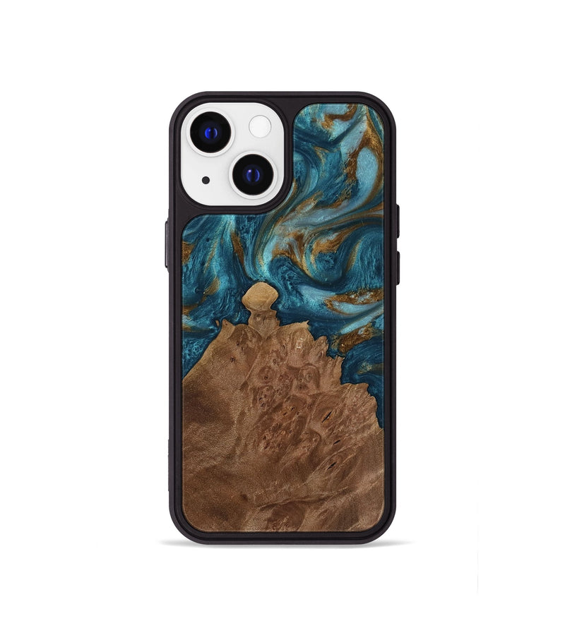 iPhone 13 mini Wood Phone Case - Yvette (Teal & Gold, 751982)