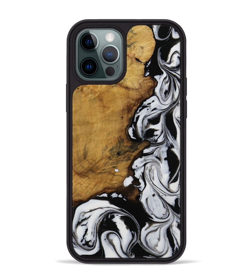 iPhone 12 Pro Max Wood Phone Case - Mikala (Black & White, 751983)