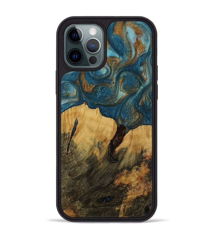 iPhone 12 Pro Max Wood Phone Case - Kyler (Teal & Gold, 751989)