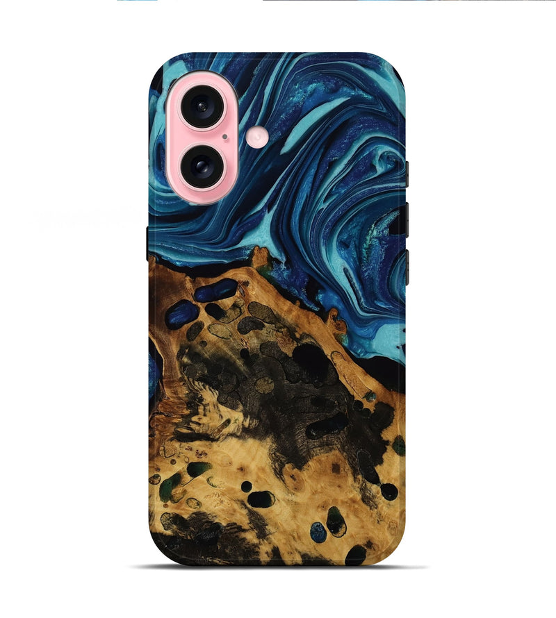 iPhone 16 Wood Live Edge Phone Case - Nayely (Blue, 753146)