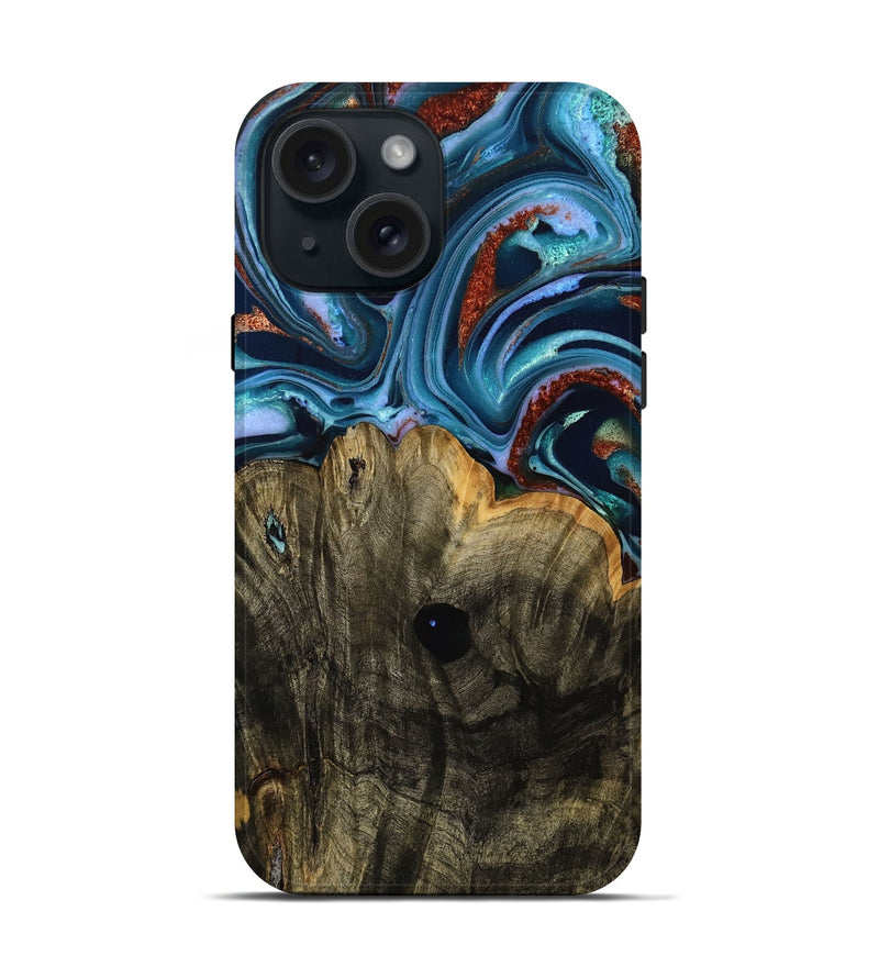 iPhone 15 Wood Live Edge Phone Case - Jackie (Teal & Gold, 753483)