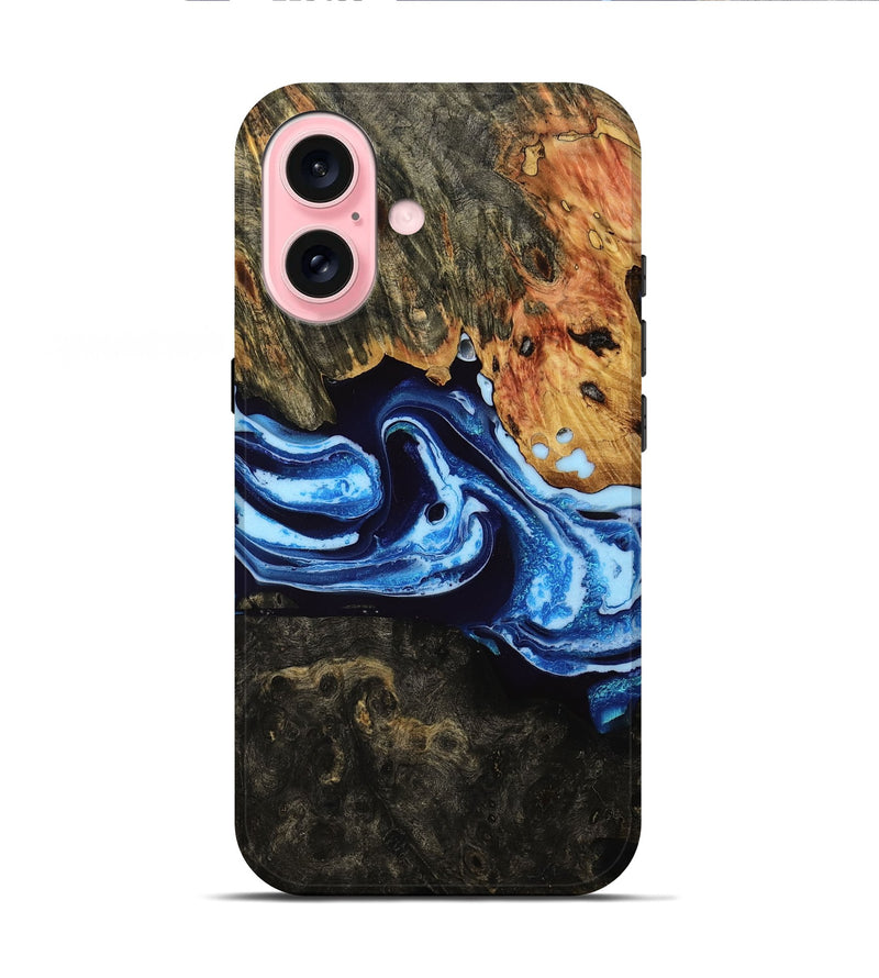 iPhone 16 Wood Live Edge Phone Case - Lynne (Blue, 753490)