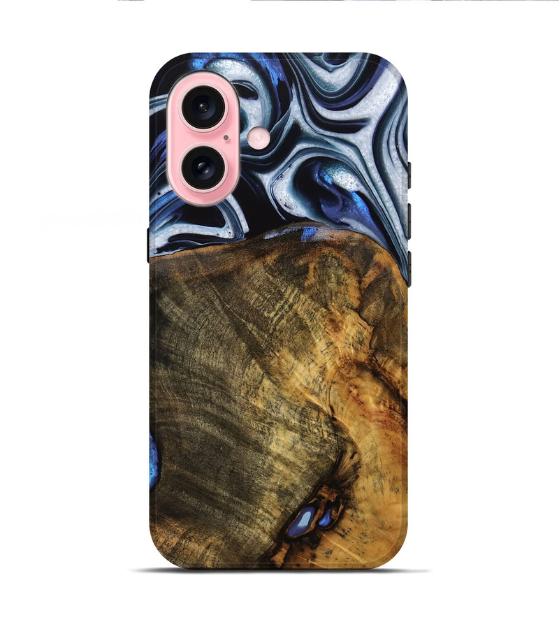 iPhone 16 Wood Live Edge Phone Case - Cruz (Blue, 753504)