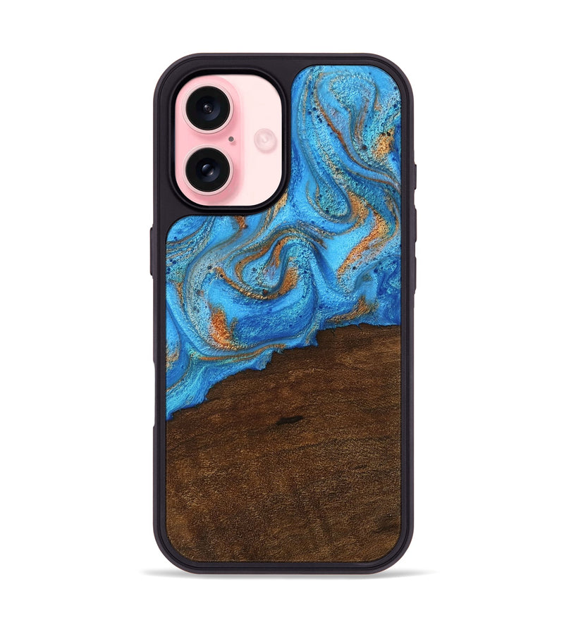 iPhone 16 Wood Phone Case - Dorthy (Teal & Gold, 753654)