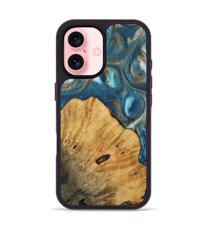 iPhone 16 Wood Phone Case - Mervin (Teal & Gold, 753683)