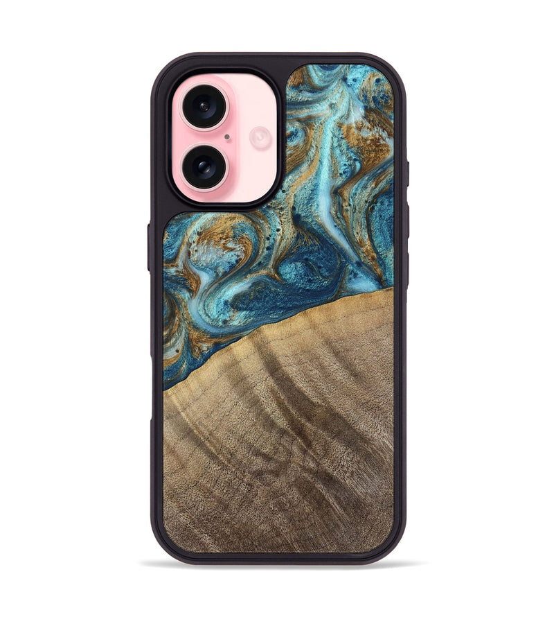 iPhone 16 Wood Phone Case - Cairo (Teal & Gold, 753690)