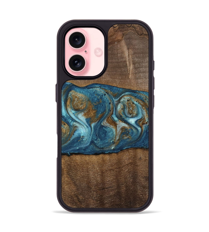 iPhone 16 Wood Phone Case - Zavier (Teal & Gold, 753704)