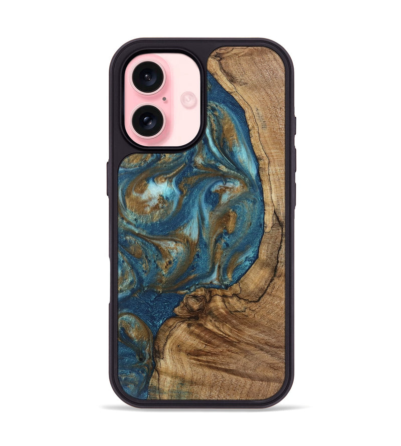 iPhone 16 Wood Phone Case - Ginger (Teal & Gold, 753810)