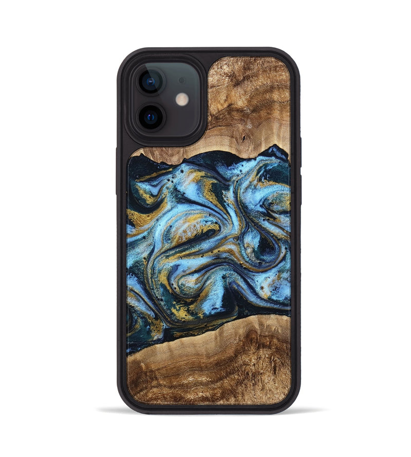 iPhone 12 Wood Phone Case - Adelynn (Teal & Gold, 754443)