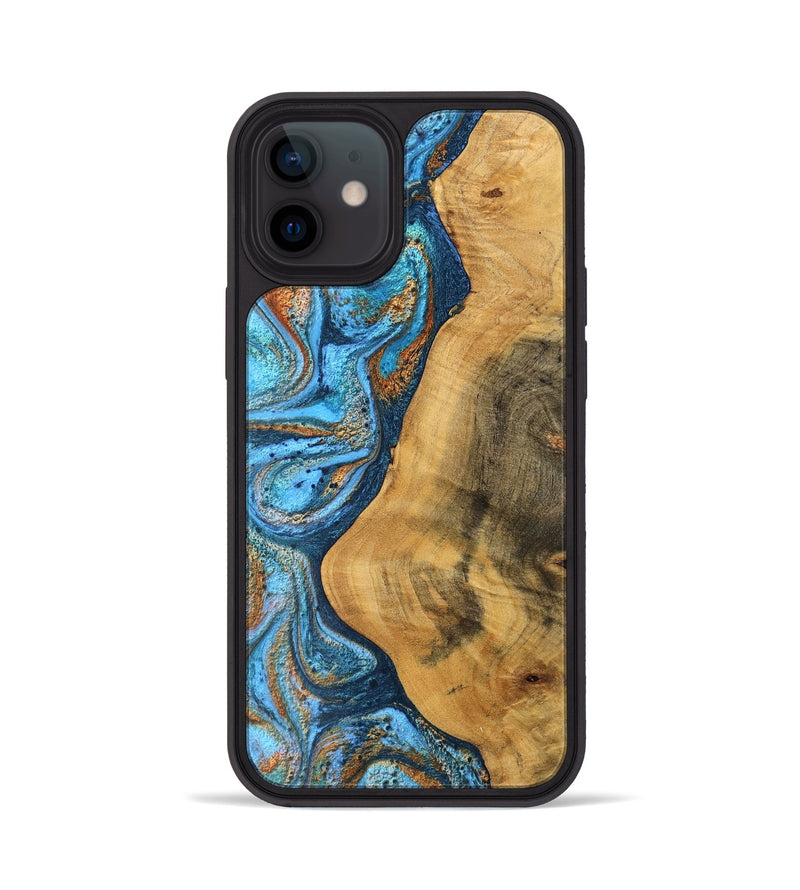 iPhone 12 Wood Phone Case - Besse (Teal & Gold, 754469)