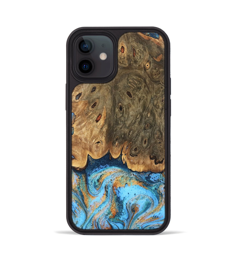 iPhone 12 Wood Phone Case - Khai (Teal & Gold, 754473)