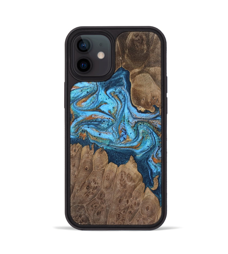 iPhone 12 Wood Phone Case - Crue (Teal & Gold, 754474)