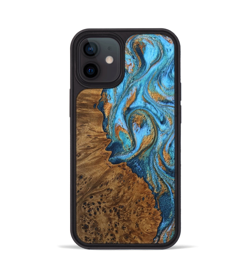 iPhone 12 Wood Phone Case - Ida (Teal & Gold, 754475)