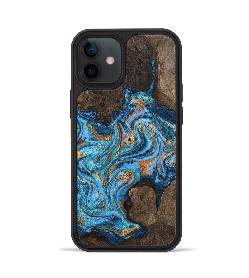 iPhone 12 Wood Phone Case - Sanford (Teal & Gold, 754476)