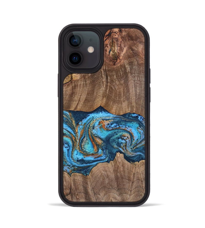 iPhone 12 Wood Phone Case - Ledger (Teal & Gold, 754478)