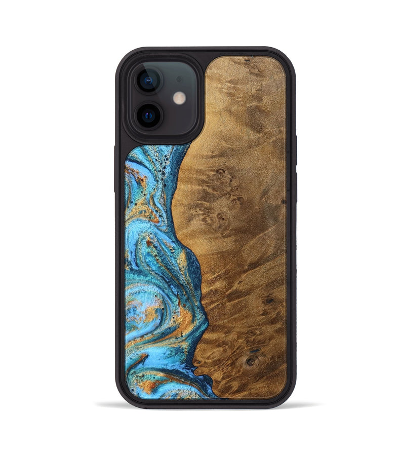 iPhone 12 Wood Phone Case - Tianna (Teal & Gold, 754487)