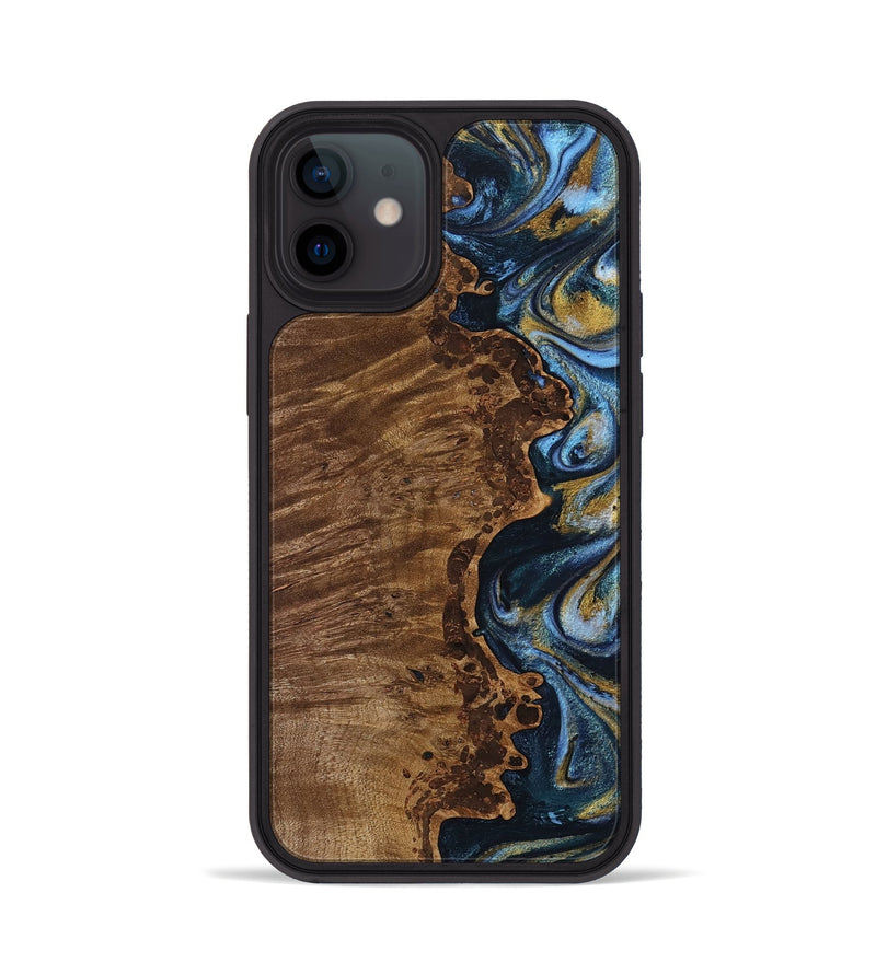 iPhone 12 Wood Phone Case - Ali (Teal & Gold, 754490)