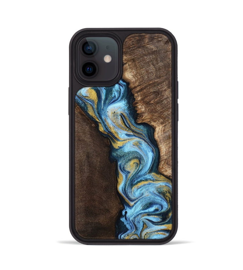 iPhone 12 Wood Phone Case - Mariann (Teal & Gold, 754510)