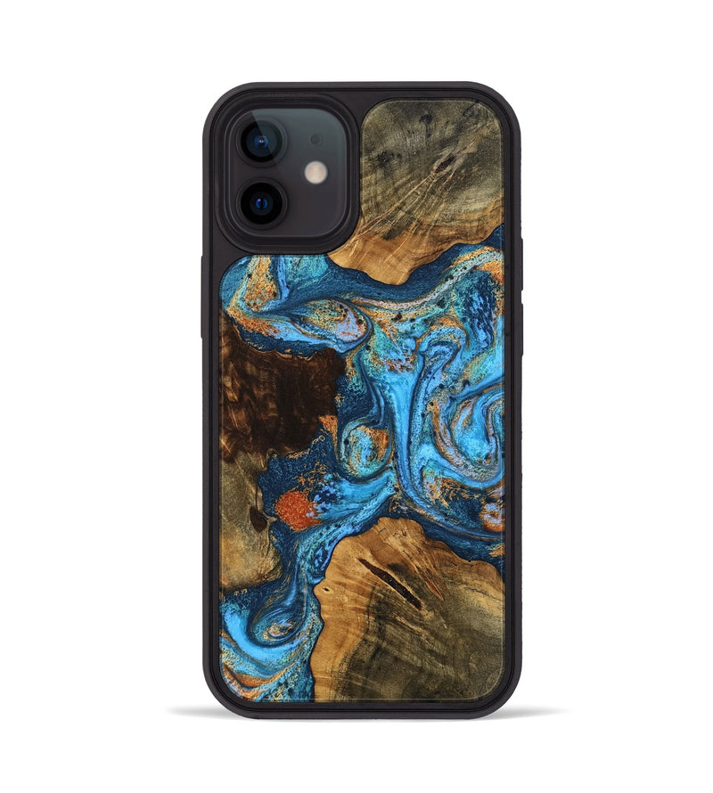 iPhone 12 Wood Phone Case - Zack (Teal & Gold, 754520)