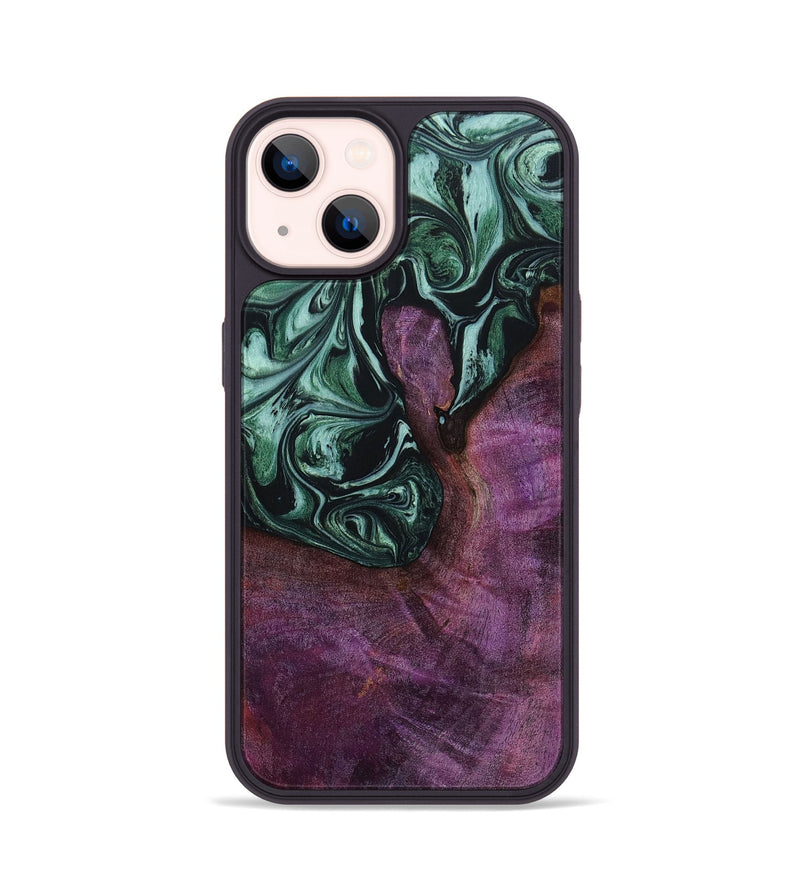 iPhone 14 Wood+Resin Phone Case - Jan (Green, 653789)