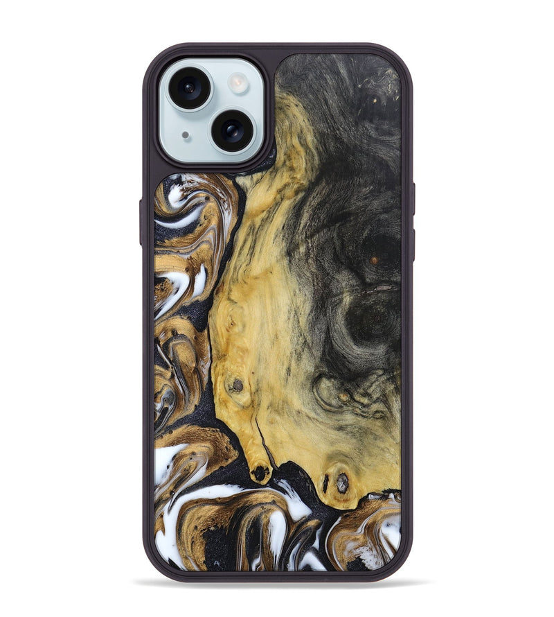 iPhone 15 Plus Wood+Resin Phone Case - Nellie (Black & White, 666801)