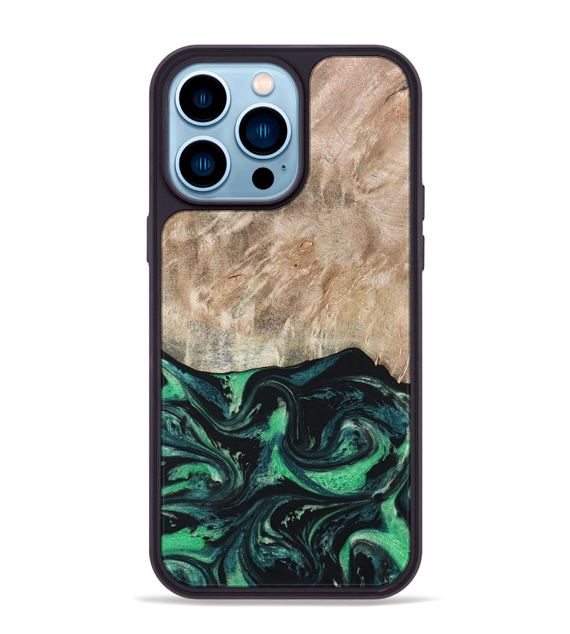 iPhone 14 Pro Max Wood+Resin Phone Case - Maci (Green, 668346)