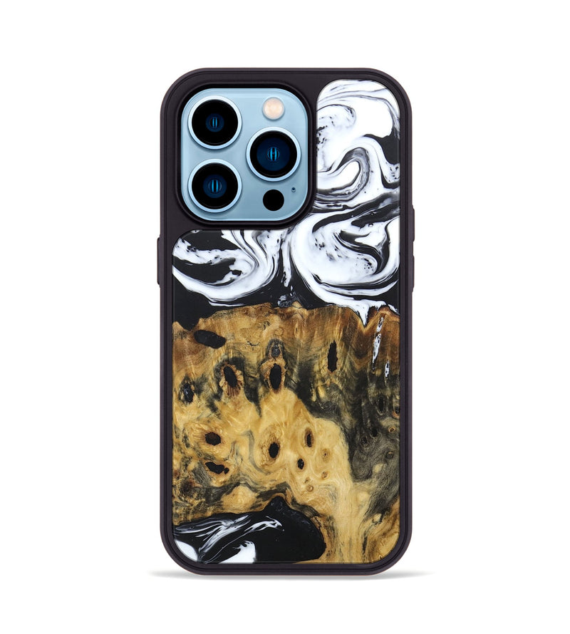 iPhone 14 Pro Wood+Resin Phone Case - Gabriella (Black & White, 669420)