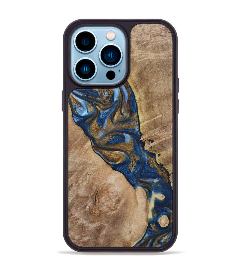 iPhone 14 Pro Max Wood+Resin Phone Case - Velma (Teal & Gold, 669830)