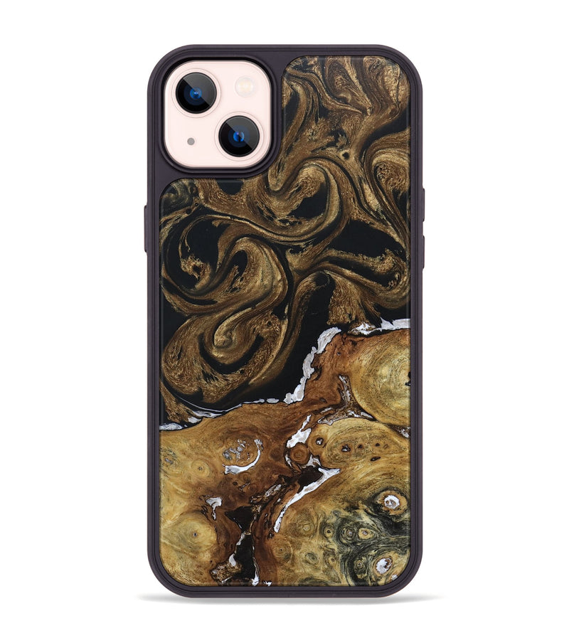 iPhone 14 Plus Wood+Resin Phone Case - Latisha (Black & White, 670341)