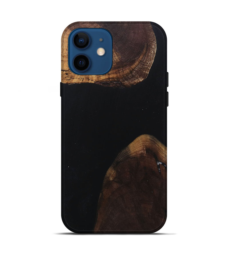 iPhone 12 Wood+Resin Live Edge Phone Case - Kathleen (Pure Black, 682226)