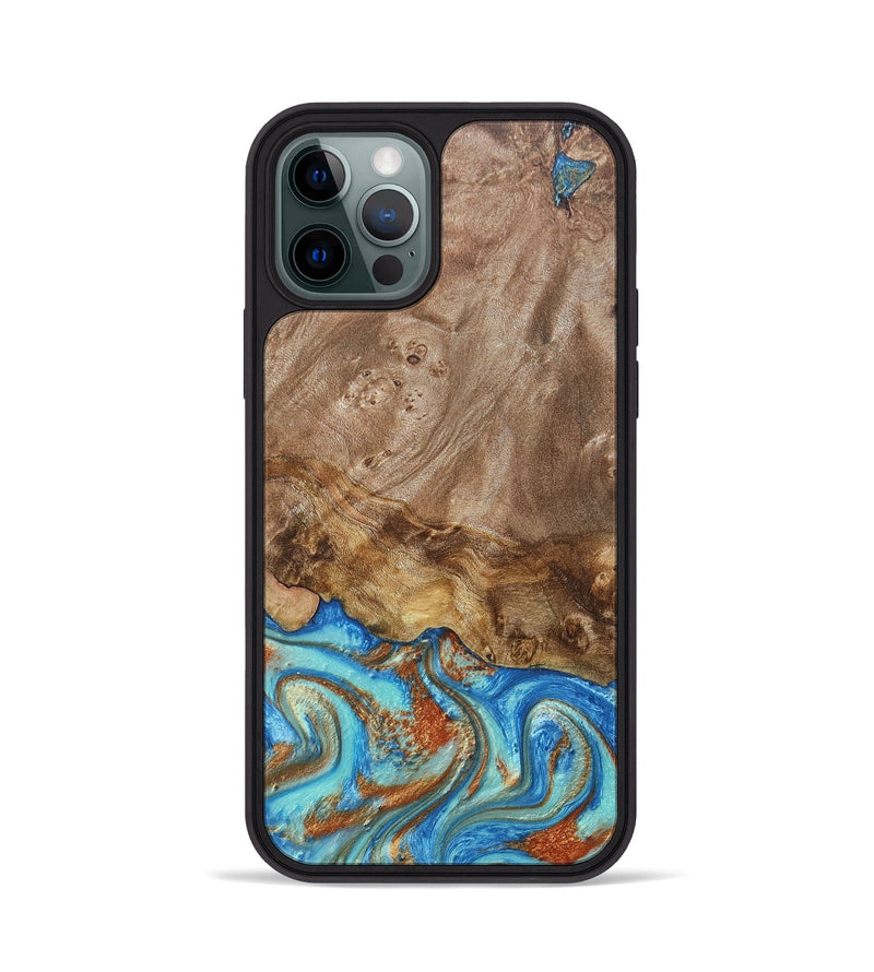 iPhone 12 Pro Wood+Resin Phone Case - Wilbur (Teal & Gold, 682828)